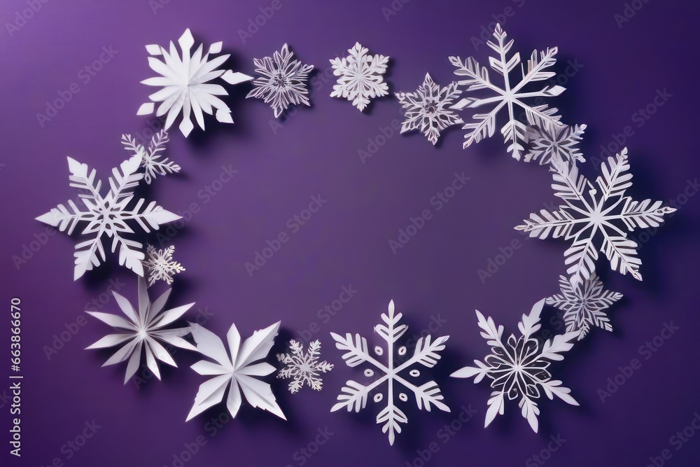 Merry Christmas and Happy New Year greeting card design with paper cut snowflakes with copy space. Seasonal holidays paper art banner. Generative AI Merry Christmas and Happy New Year greeting card design with paper cut snowflakes with copy space. Seasonal holidays paper art banner. Generative AI