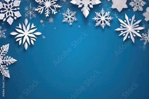 Merry Christmas and Happy New Year greeting card design with a paper cut snowflakes with copy space. Seasonal holidays paper art banner. Generative AI