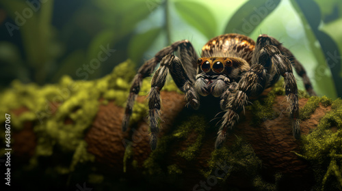 Jumping spider with nature background.