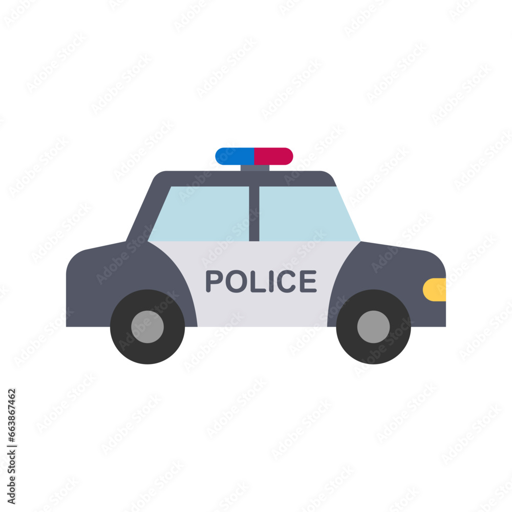 Police car icon, side view, isolated on white background. Police car icon, side view, isolated on white background.