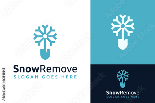 Shovel Dig Remove Snow Frozen Clean Garden Landscape Logo Design Branding Template