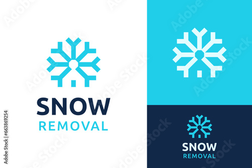 Home House with Snow Remove Winter Ice Blue Flake Frozen Logo Design Branding Template