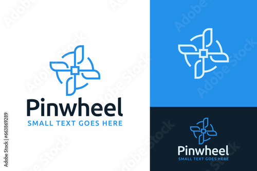 Minimalist Pinwheel Wind Mill Turbine Electric Sustainable Energy Generator Logo Design Branding Template
