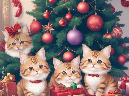 cats celebrate christmas, created by ai generated