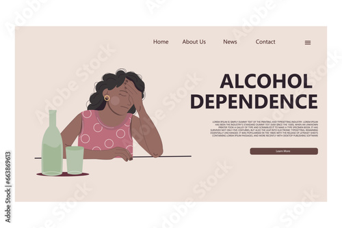 Alcohol dependence landing page template. African American woman