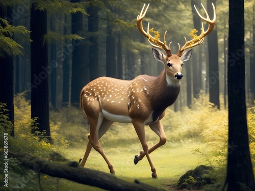 deer in the forest observing something, 