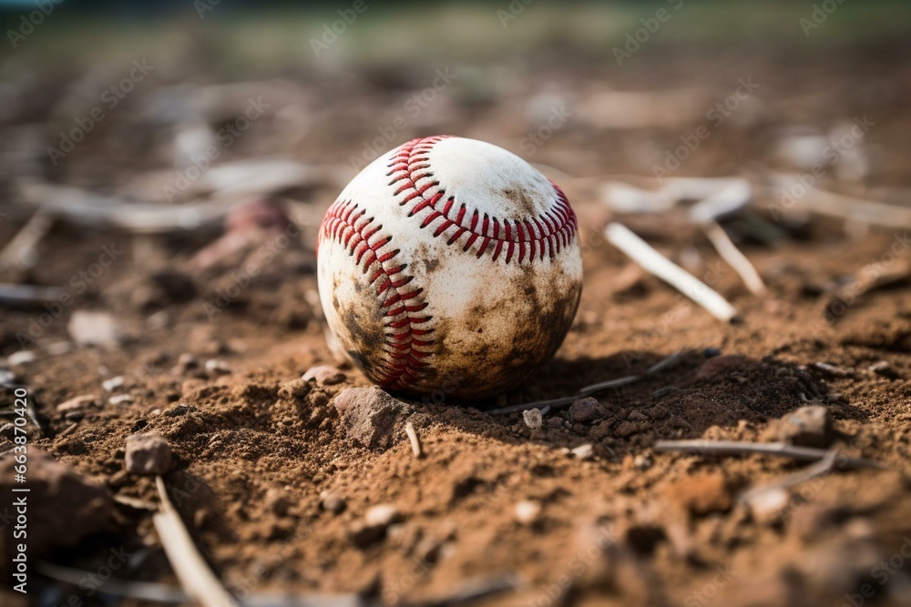 A baseball on a field. Generative AI