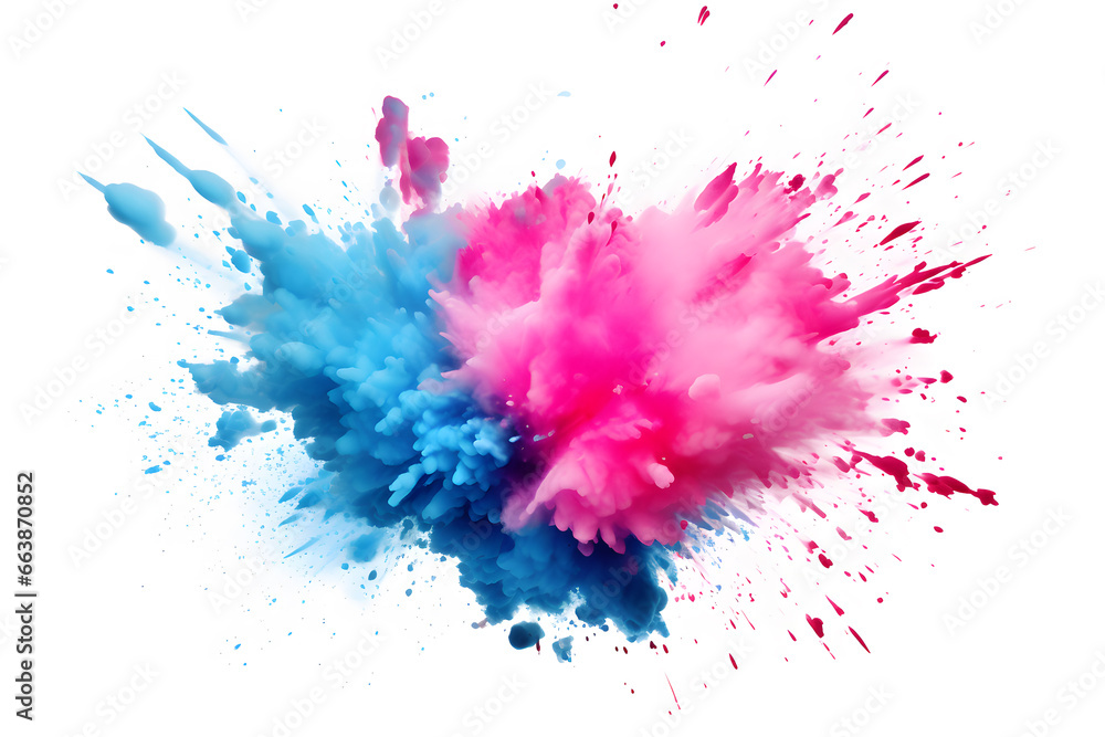 Pink and blue powder explosion isolated on white background Pink and blue powder explosion isolated on white background