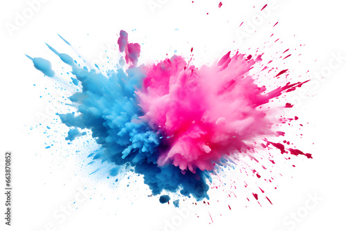 Pink and blue powder explosion isolated on white background