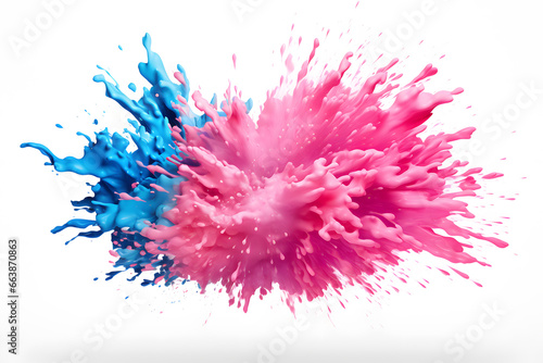 Pink and blue powder explosion isolated on white background © Oksana