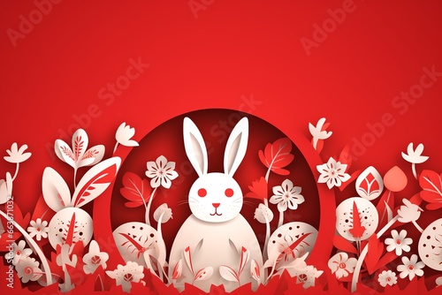 Red and White Easter Bliss - Vector Bunny Card photo