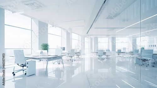 Bright, white minimalist office space designed for unique ideas and teamwork, fostering an agile mindset in processes and collaboration. Generative AI.