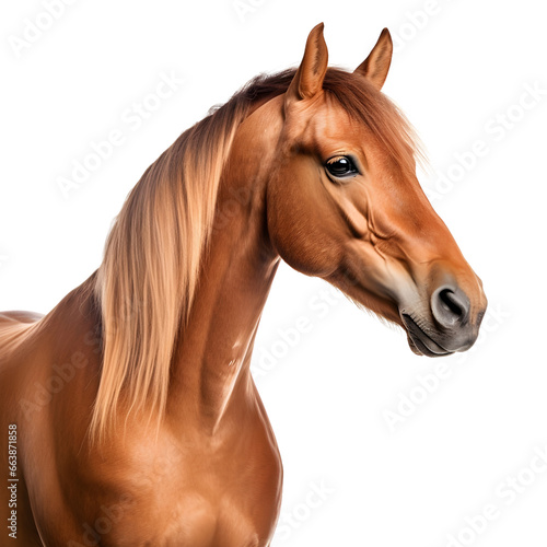 Side view of a horse head with long mane portrait isolated on white background cutout