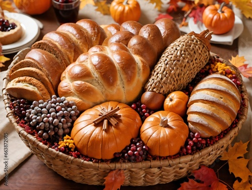 Wallpaper Mural A Basket Of Bread And Other Food On A Table Torontodigital.ca