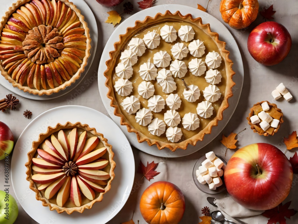 A Table Topped With Pies And Apples A Table Topped With Pies And Apples