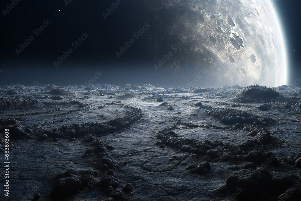 Moon surface with detailed craters and mountains Moon surface with detailed craters and mountains
