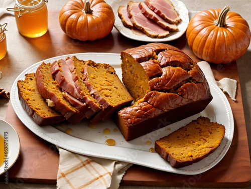 A Plate Of Sliced Pumpkin Bread On A Table
