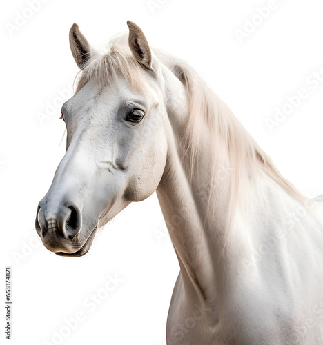 Close up of arabian horse head with long mane portrait on transparent background