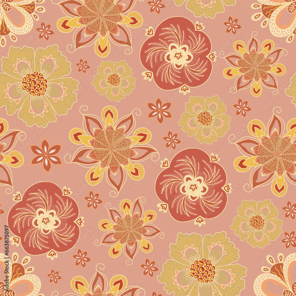 custom made wallpaper toronto digitalFloral seamless pattern in orange and pink in lace design, romantic floral motifs
