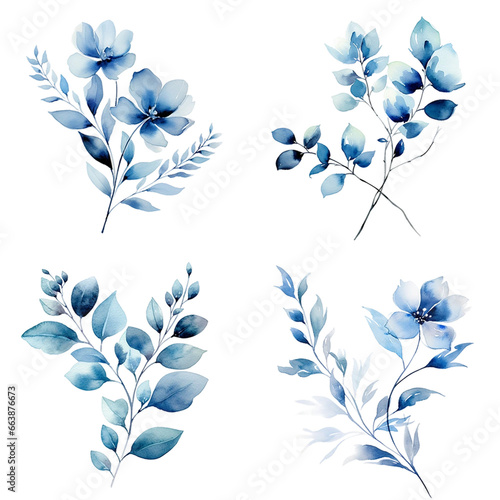 Set of watercolor green leaves clipart, Nature flowers and leaves watercolor seamless pattern, leaves elements. Collection botanical vector isolated on white background suitable for Wedding Invitation