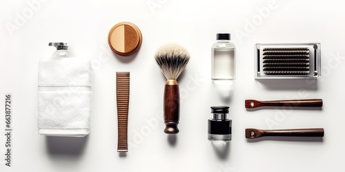 various kinds of brushes for make up artists, on a white background.