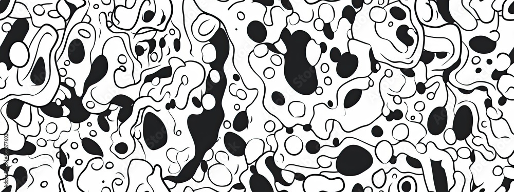 Fototapeta premium Fun playful trendy childish squiggly doodle drawing line art pattern. Seamless abstract chaotic ink pen or marker scribble texture backdrop. Bold black lines on white background