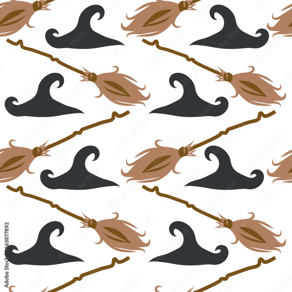Witches school of magical objects seamless pattern in flat style