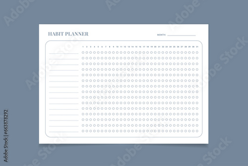 Habit Tracker. Monthly planner habit tracker blank template.