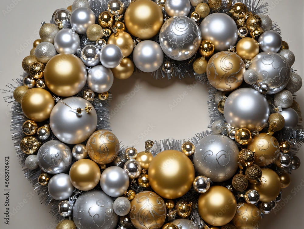 A Wreath Made Of Silver And Gold Ornaments A Wreath Made Of Silver And Gold Ornaments
