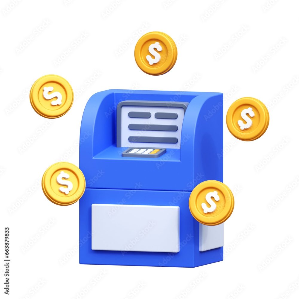 Atm machine 3d render icon illustration Atm machine 3d render icon illustration