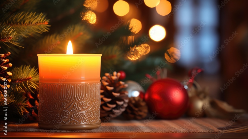 Christmas glowing burning candles, lights and holiday decorations Advent Background. Christmas Decoration With Ornament. Festive mood. Cozy, magical home atmosphere.. Christmas glowing burning candles, lights and holiday decorations Advent Background. Christmas Decoration With Ornament. Festive mood. Cozy, magical home atmosphere..