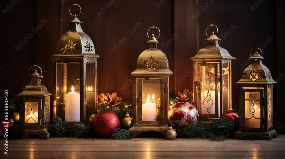 Christmas glowing burning candles, lights and holiday decorations Advent Background. Christmas Decoration With Ornament. Festive mood. Cozy, magical home atmosphere.. Christmas glowing burning candles, lights and holiday decorations Advent Background. Christmas Decoration With Ornament. Festive mood. Cozy, magical home atmosphere..