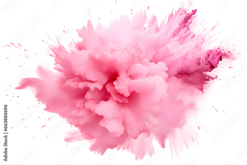 Pink powder explosion isolated on white background - obrazy, fototapety, plakaty 