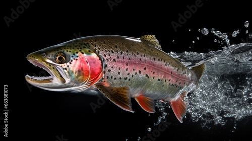 rainbow trout under water on black background