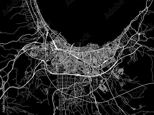Vector road map of the city of Aomori in Japan with white roads on a black background.
