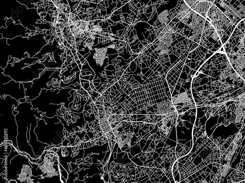 Vector road map of the city of Hidaka in Japan with white roads on a black background.