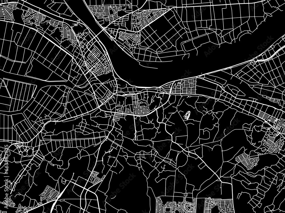 Vector road map of the city of  Inzai in Japan with white roads on a black background.