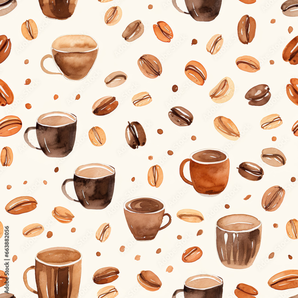 Obraz premium Watercolor Coffee Lover's Delight Digital Paper, Seamless Patterns, DIY Crafts, Instant Download