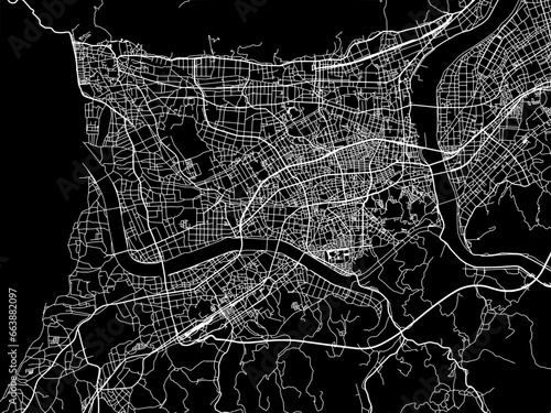 Vector road map of the city of Izumo in Japan with white roads on a black background.
