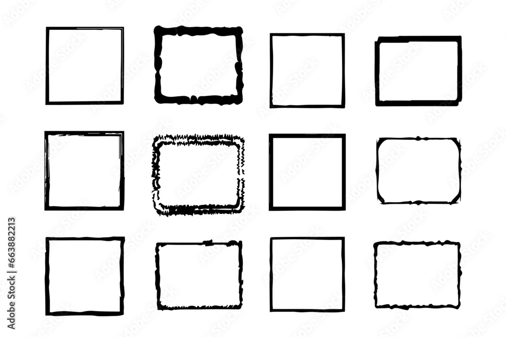 Hand drawn sketch frame set vector. Simple doodle rectangle pencil frame border shape. Hand drawn doodle scribble border element for text quote template. Pencil brush stroke style. Vector illustration - obrazy, fototapety, plakaty 