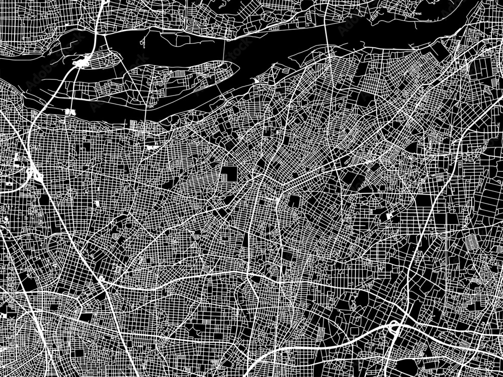 Obraz premium Vector road map of the city of Konan in Japan with white roads on a black background.