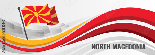 North Macedonia vector map with flag, globe and icons on white background