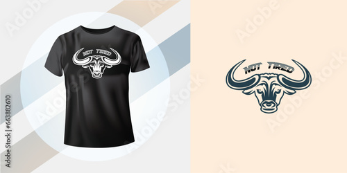 Not Tired. Stencil of a angry bull mascot ready yo attack. Modern and stylish typography slogan vector illustration T-shirt print concept.