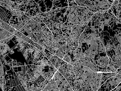 Vector road map of the city of  Machida in Japan with white roads on a black background.
