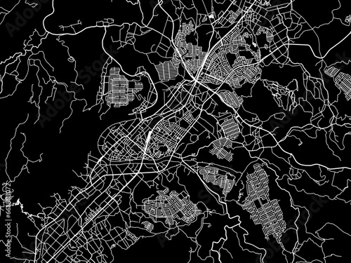 Vector road map of the city of  Nabari in Japan with white roads on a black background.