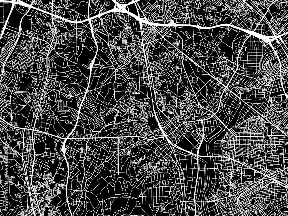 Vector road map of the city of Obu in Japan with white roads on a black background. Vector road map of the city of Obu in Japan with white roads on a black background.