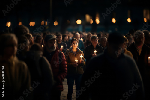 People participating in a candlelight vigil to symbolize peace, harmony, and the rejection of intolerance. International Day for Tolerance Concept. Generative Ai