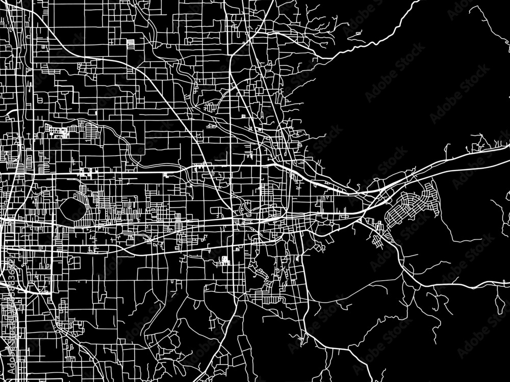 Vector road map of the city of  Sakurai in Japan with white roads on a black background.