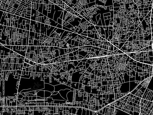 Vector road map of the city of  Tanashicho in Japan with white roads on a black background.