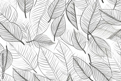 Seamless contour leaf pattern on white background. Generative AI